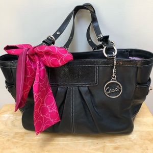 Coach Leather Handbag with Pink Coach Scarf